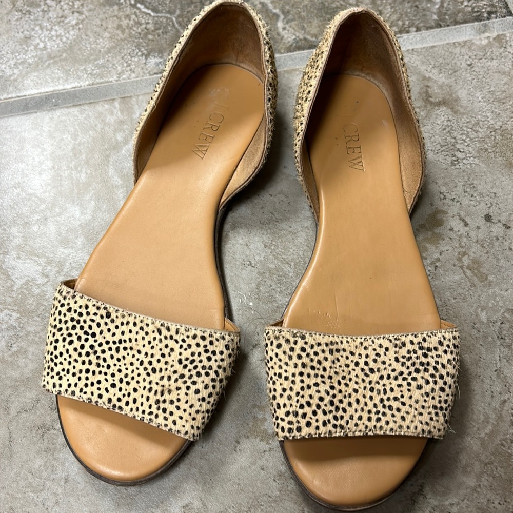 Used J Crew Leopard Animal Print Calf Hair Sandals 6.5